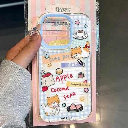 蓝格便签猫咪适用苹果17/16pro手机壳华为pura70/p50套mate60红米note11女OPPOreno13/9/8小米14/vivos12/s15