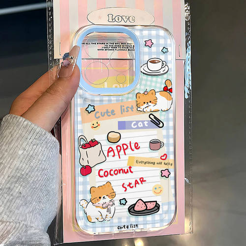 蓝格便签猫咪适用苹果17/16pro手机壳华为pura70/p50套mate60红米note11女OPPOreno13/9/8小米14/vivos12/s15
