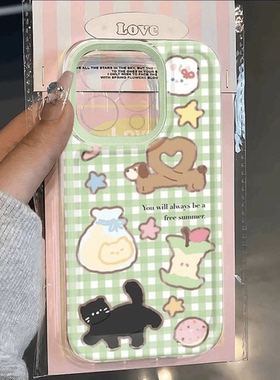 绿格小狗苹果17/16/15pro手机壳华为mate60适用p50荣耀100红米note11女OPPOreno13/9/8小米14/vivos12可爱x80