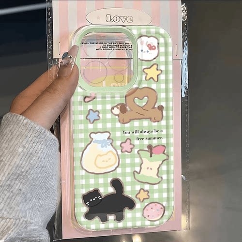 绿格小狗苹果17/16/15pro手机壳华为mate60适用p50荣耀100红米note11女OPPOreno13/9/8小米14/vivos12可爱x80