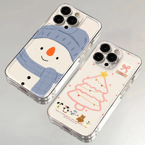 圣诞树雪人像适用苹果16手机壳iphone15promax新款mate60透明14红米note13小米s17华为pura70软壳vivoppo荣耀