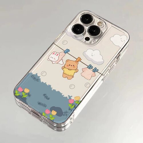 晾晒小熊适用苹果17/16pro手机壳华为pura70/p50潮mate60红米note11女OPPOreno13/9/8小米14/vivos12/s15可爱