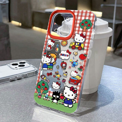 格纹kt猫适用iPhone15promax手机壳新款苹果16/14/13/12pro/11超薄小清新x/xr/xs/max女款16/i7p/8plus保护套