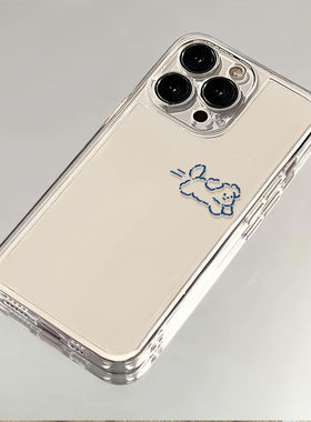 蓝色线条小狗适用苹果17/16pro手机壳华为pura70/p50套mate60红米note11女OPPOreno13/9/8小米14/vivos12/s15