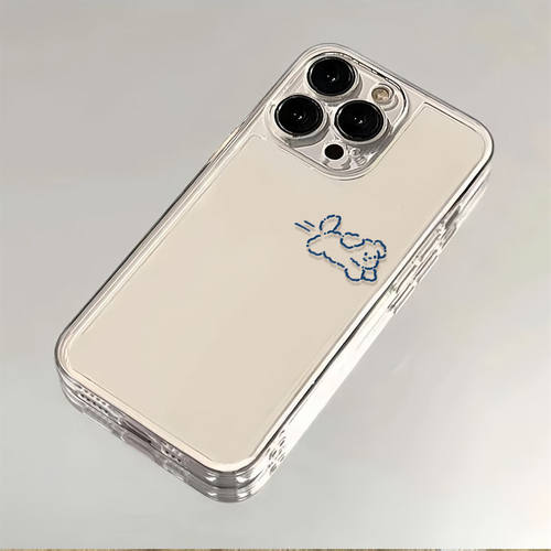 蓝色线条小狗适用苹果17/16pro手机壳华为pura70/p50套mate60红米note11女OPPOreno13/9/8小米14/vivos12/s15