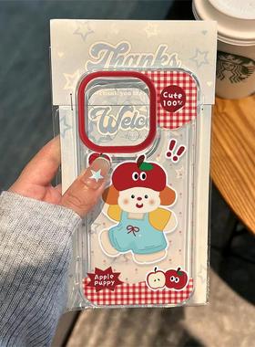 格纹小狗适用苹果16promax手机壳iPhone17/14小米12/15/11荣耀100华为p50红米k70女opporeno13新款vivox60s10