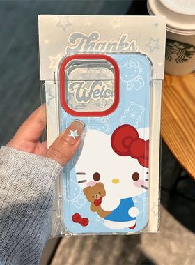 蓝底凯蒂适用苹果16promax手机壳iPhone17/14小米12/15/11荣耀100华为p50红米k70女opporeno13新款vivox60s10