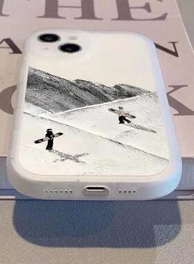 ins风涂鸦滑雪适用苹果17promax手机壳16/15/14新款11华为mate50/p60荣耀70/vivox200小米12x/OPPO红米note13