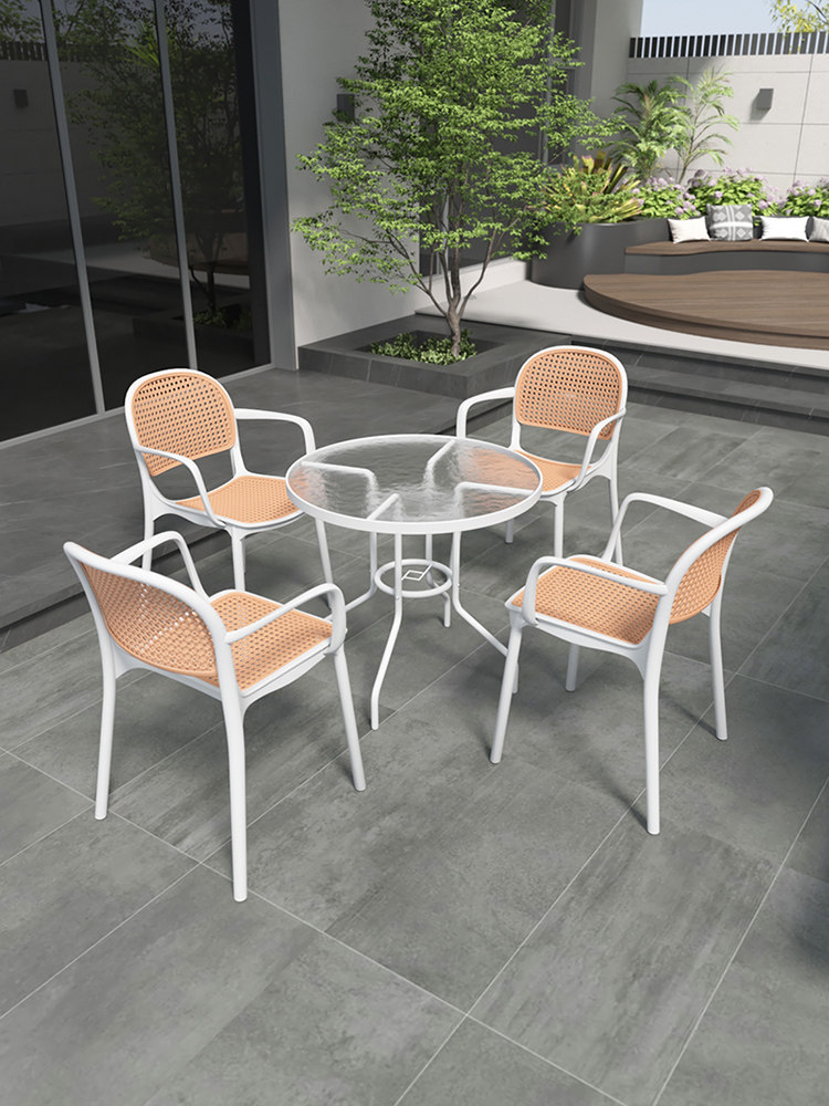 阳台藤椅塑料椅家庭座椅靠背带扶手餐椅可堆叠户外庭院休闲桌椅,住宅家具,阳台椅,淘宝优惠券,粉丝福利购,淘宝优惠卷