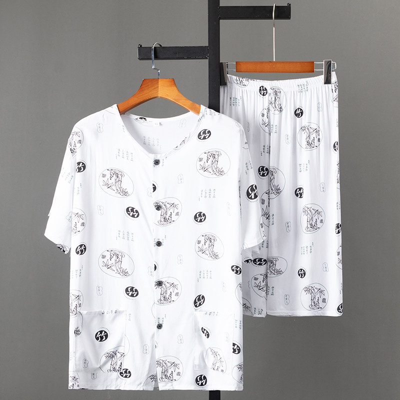 노인 할아버지 정장 옷 여름 중년 및 노인 당나라 정장 반팔 티셔츠 루즈 탑 낡은 운동복 아빠 여름 옷