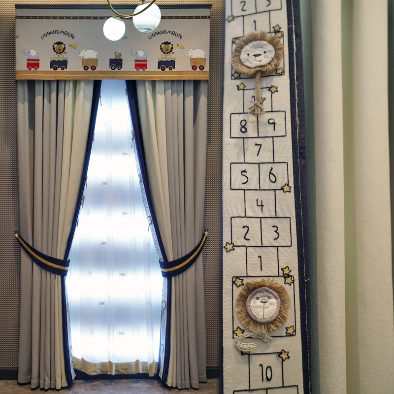 简约现代高档儿童房北欧棉麻灰色轻奢男孩卧室书房英伦风新款窗帘
