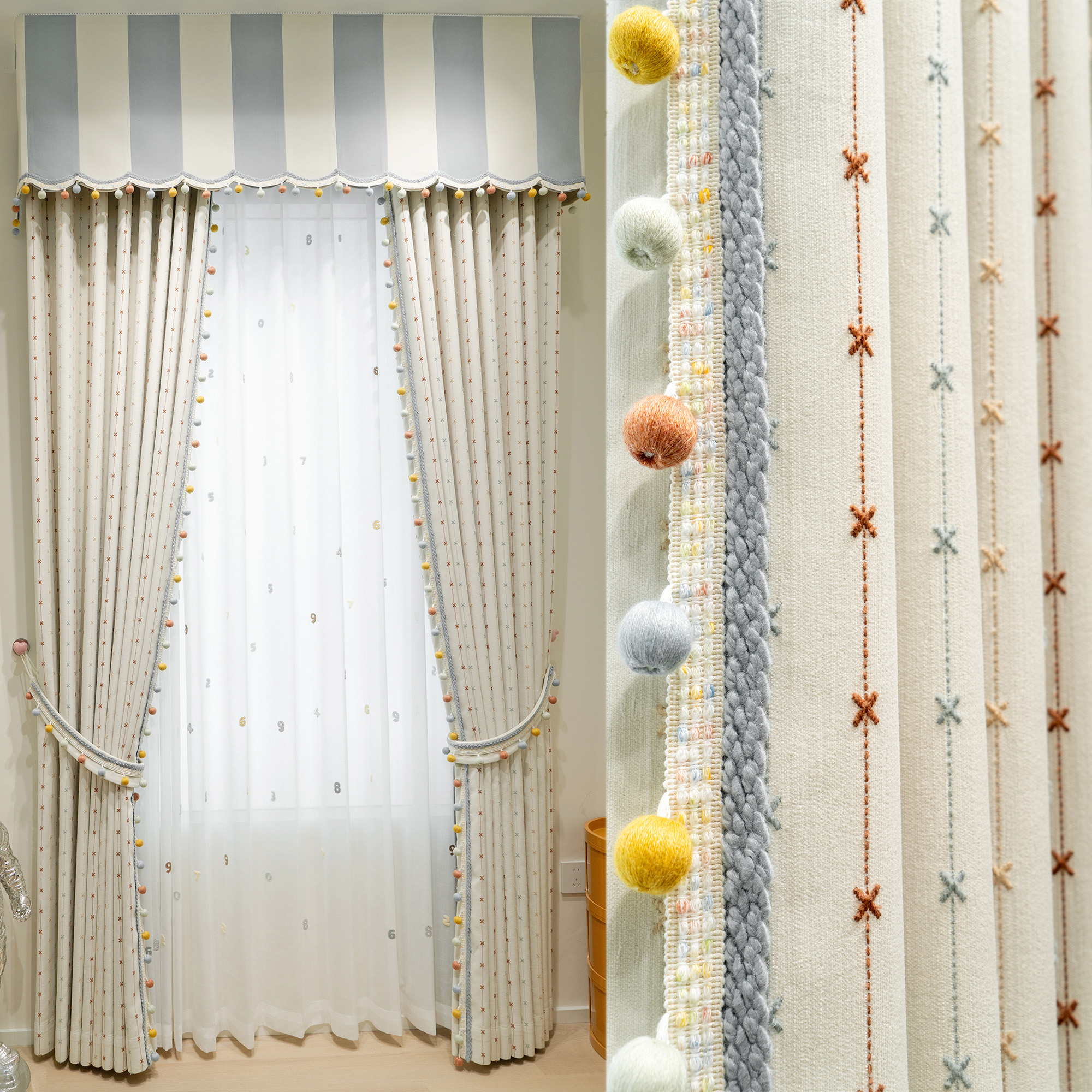 新款高档儿童房男孩女孩遮光公主风少女卧室房间飘窗法美式窗帘布