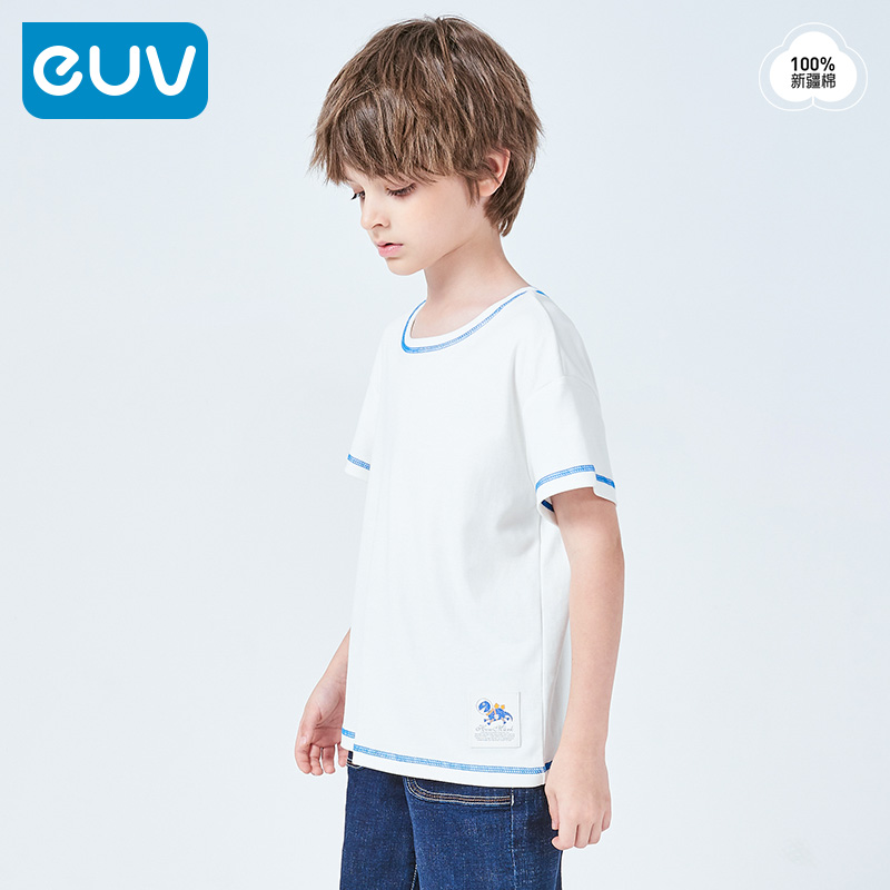 euv薄款纯棉白色中大童速干t恤