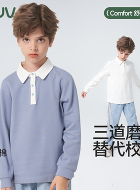 euv 儿童polo衫男童内搭打底衫女童长袖t恤翻领校服纯棉白色衬衫