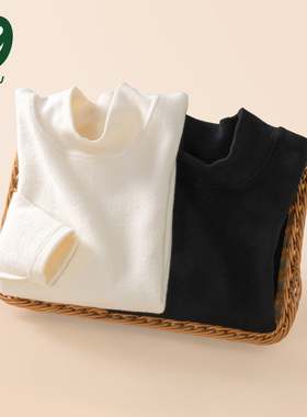 euv 儿童半高领打底衫男女童黑白色保暖衣秋冬季内搭加绒加厚秋衣