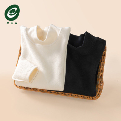 euv 儿童半高领打底衫男女童黑白色保暖衣秋冬季内搭加绒加厚秋衣