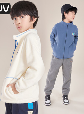 euv 摇粒绒外套男童秋冬款儿童童装秋季加绒上衣中大童秋装抓绒衣