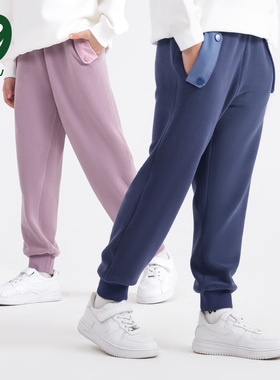 euv 儿童摇粒绒裤子男童女童春秋款加绒卫裤中大童秋冬季休闲长裤