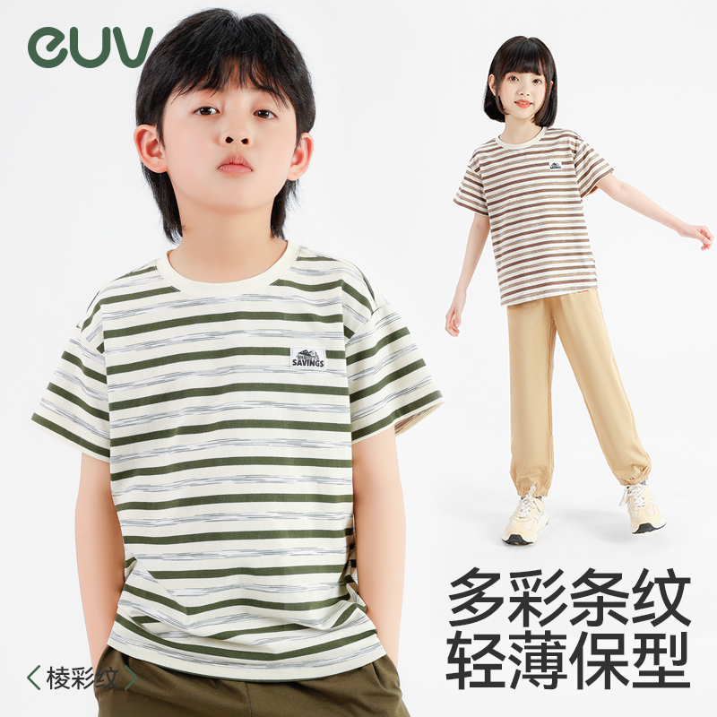 euv条纹儿童短袖夏季圆领T恤
