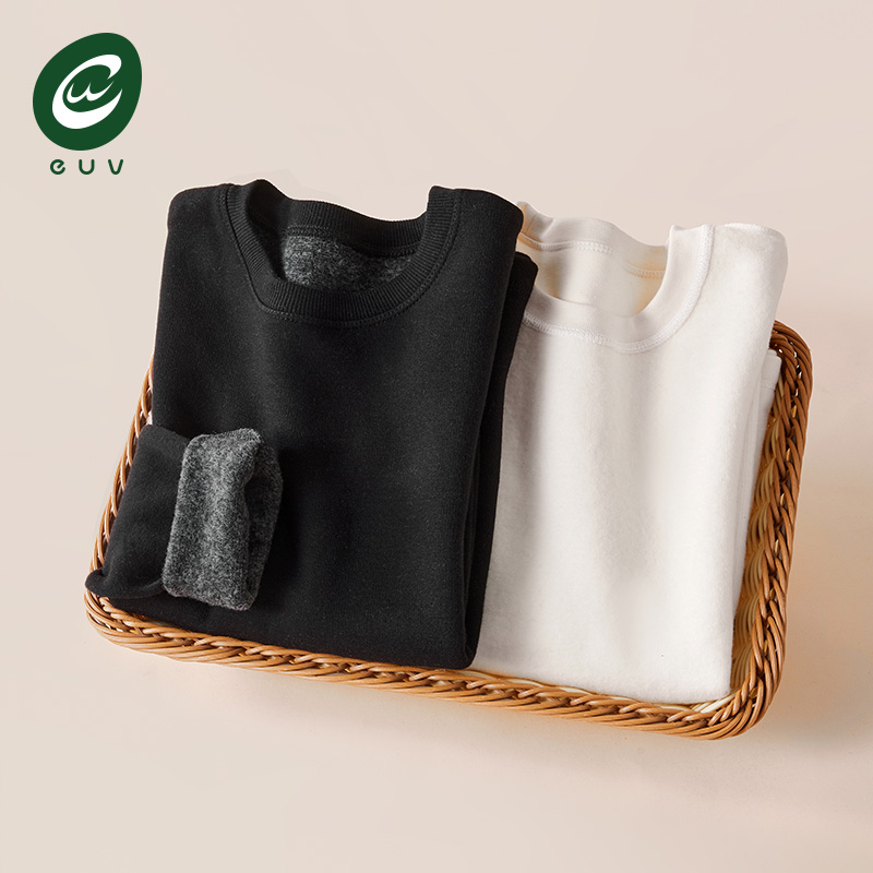 euv 儿童加绒打底衫男女童加厚长袖T恤秋冬季内搭黑白色保暖上衣