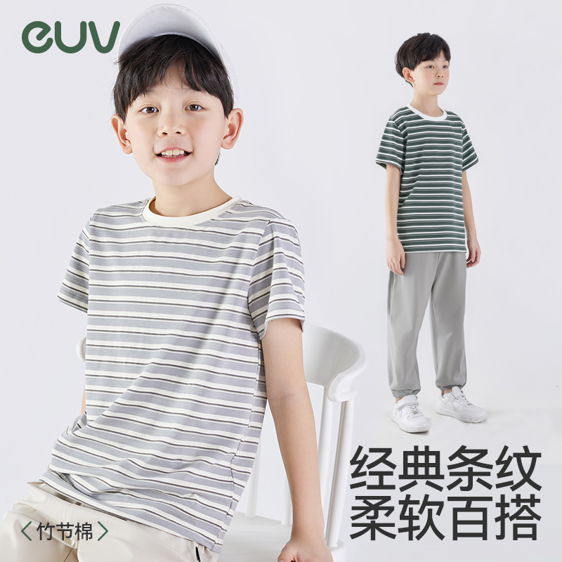 euv儿童圆领短袖条纹T恤
