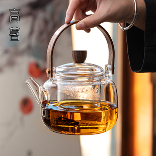 新疆包邮高硼硅全玻璃煮茶壶单壶可明火提梁壶蒸煮一体围炉煮茶的