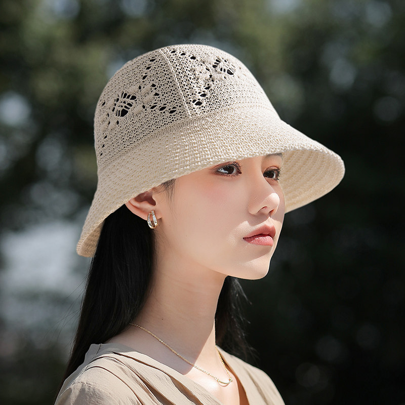 进口日本和纸帽子女夏季轻薄镂空透气防晒渔夫帽可折叠水洗太阳帽