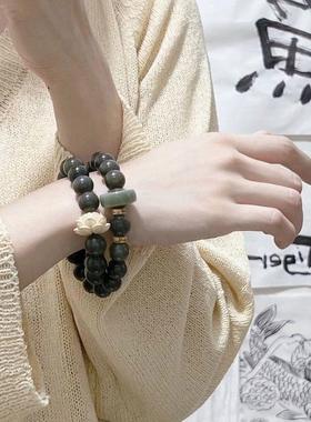 莲花双圈跑环款帝王绿菩提手串