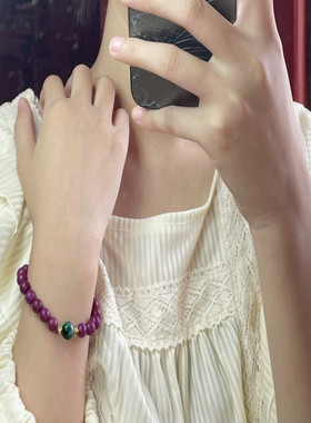 紫罗兰单圈手串带绿幽灵水晶珠清新女生手链显白紫色闺蜜礼物饰品