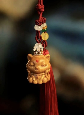 芭比檀凤九香囊红色流苏汽车挂件木雕扩香器皇冠款狐狸包包挂件