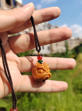 中式项链檀香木小醒狮文玩