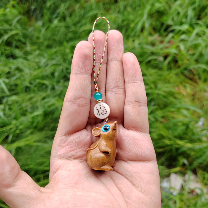 绿檀木小老鼠手机吊坠可爱小福鼠