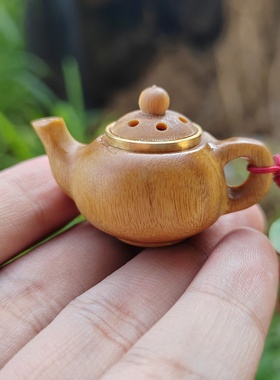 绿檀木随身可打开学生挂饰把把壶手机链新中式木质文玩小茶壶挂件