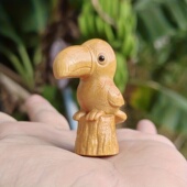 檀木雕刻盔犀鸟家居摆件 盔犀鸟造型茶台书房装 饰木质艺术收藏品