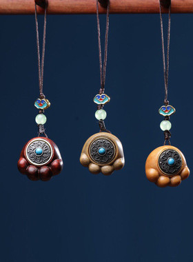 绿檀紫檀木可爱猫爪转转手机链