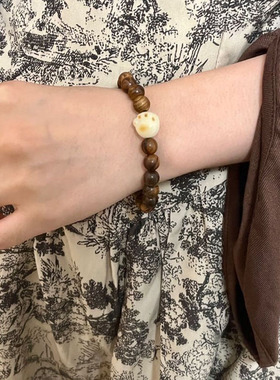 黑花梨木搭配白玉菩提猫爪手串