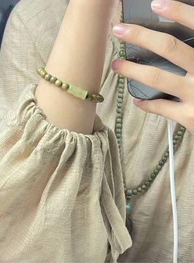绿檀木东陵玉竹节手链
