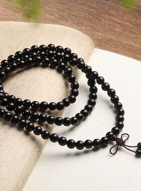 黑檀木雕刻108颗佛珠木质男女款项链长款手持念珠多圈手链文玩