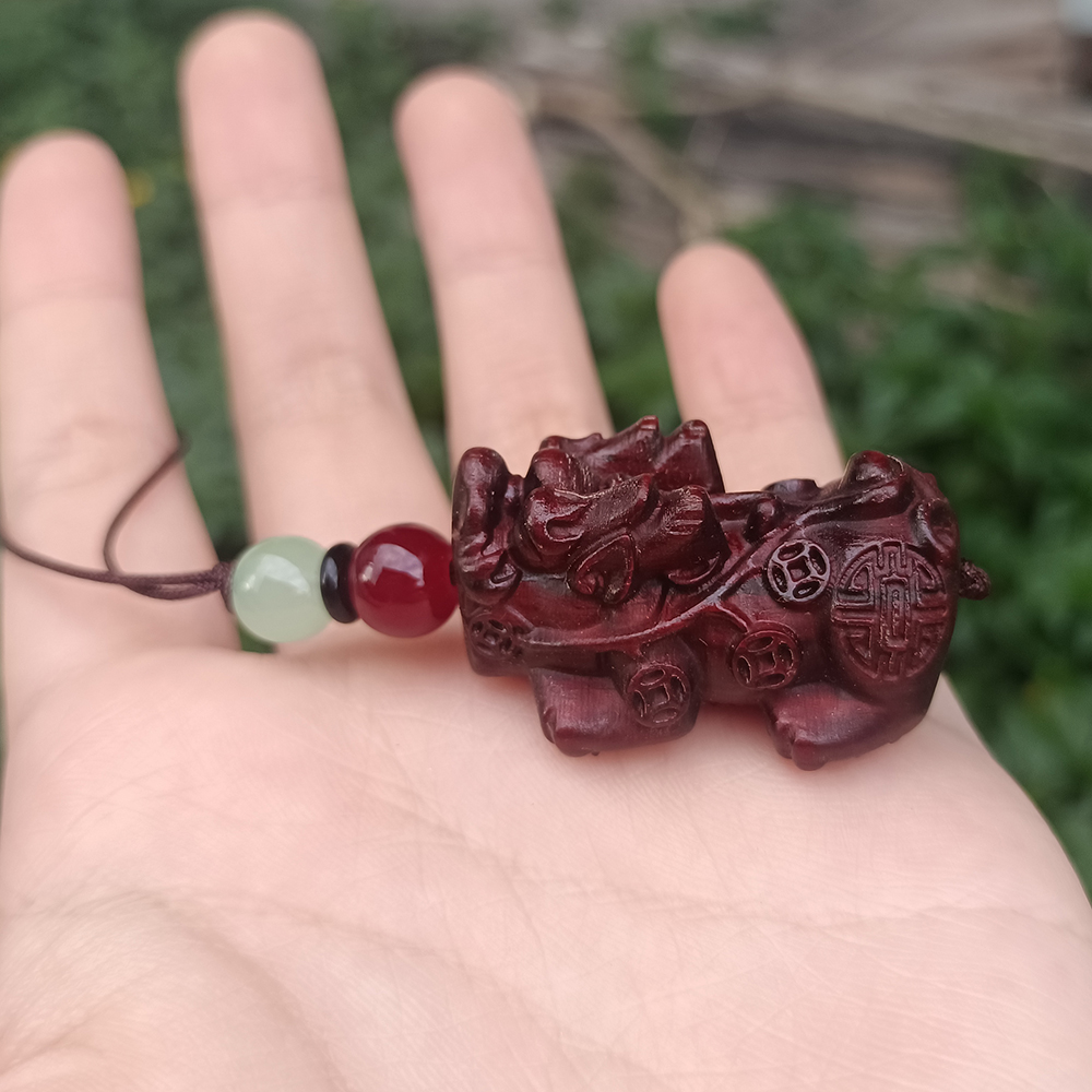 檀木雕刻貔貅手机链木质工艺品挂饰创意木作国风文玩随身挂件