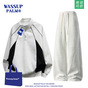 2025新款 男款 冬季 撞色拼接长袖 一整套 WASSUP 休闲裤 PALM运动套装