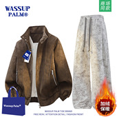 PALM运动套装 美式 男女款 WASSUP 2025新款 冬季 加绒夹克长裤 一整套