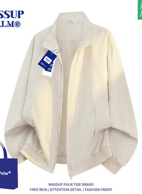 WASSUP PLAM外套男款2025新款春秋季美式休闲百搭纯色飞行夹克潮