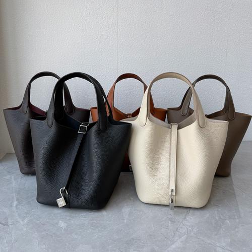 高档~手工蜡线钢五金22cm菜篮子包TC头层牛皮高级质感水桶手提包