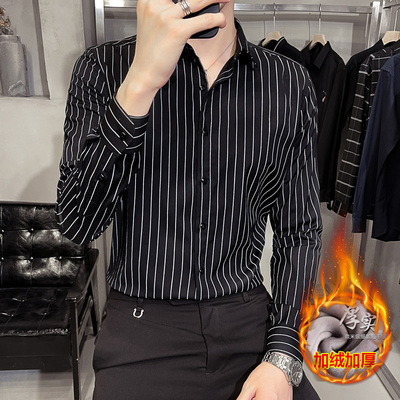 加绒加厚保暖帅气冬天内搭衬衫