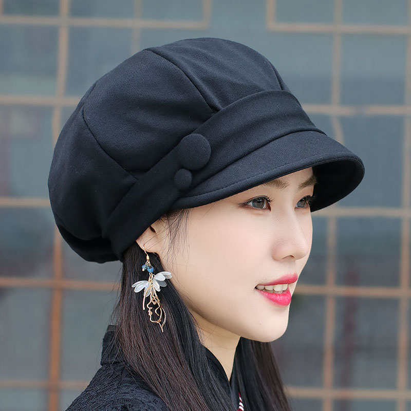 帽子女韩版秋冬季休闲大码八角贝雷帽布帽时装帽大头显脸小鸭舌帽