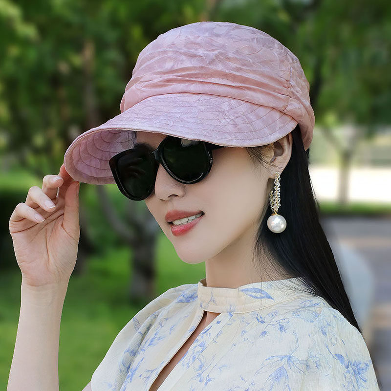 夏上新褶皱宽沿遮阳防晒太阳帽可折叠遮脸欧根纱透气鸭舌帽女帽子