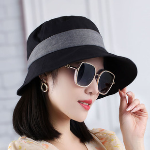 女夏天时尚腰条棉质帽子韩版潮流洋气盆帽百搭显脸小圆顶渔夫帽子