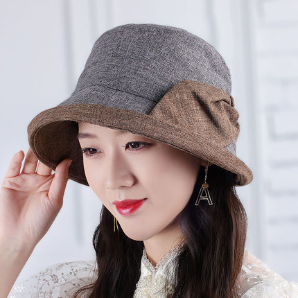 女士春夏天渔夫帽子时尚翻边显脸小遮阳遮脸帽秋季麻感大叶子盆帽