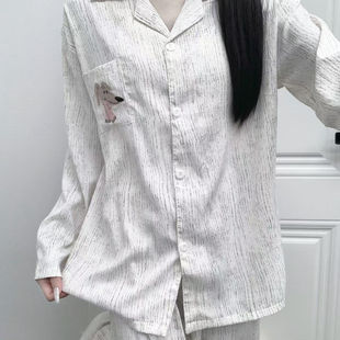 外穿睡衣女可爱学生宿舍家居服 领云朵棉甜妹新款 新款 条纹小狗衬衫