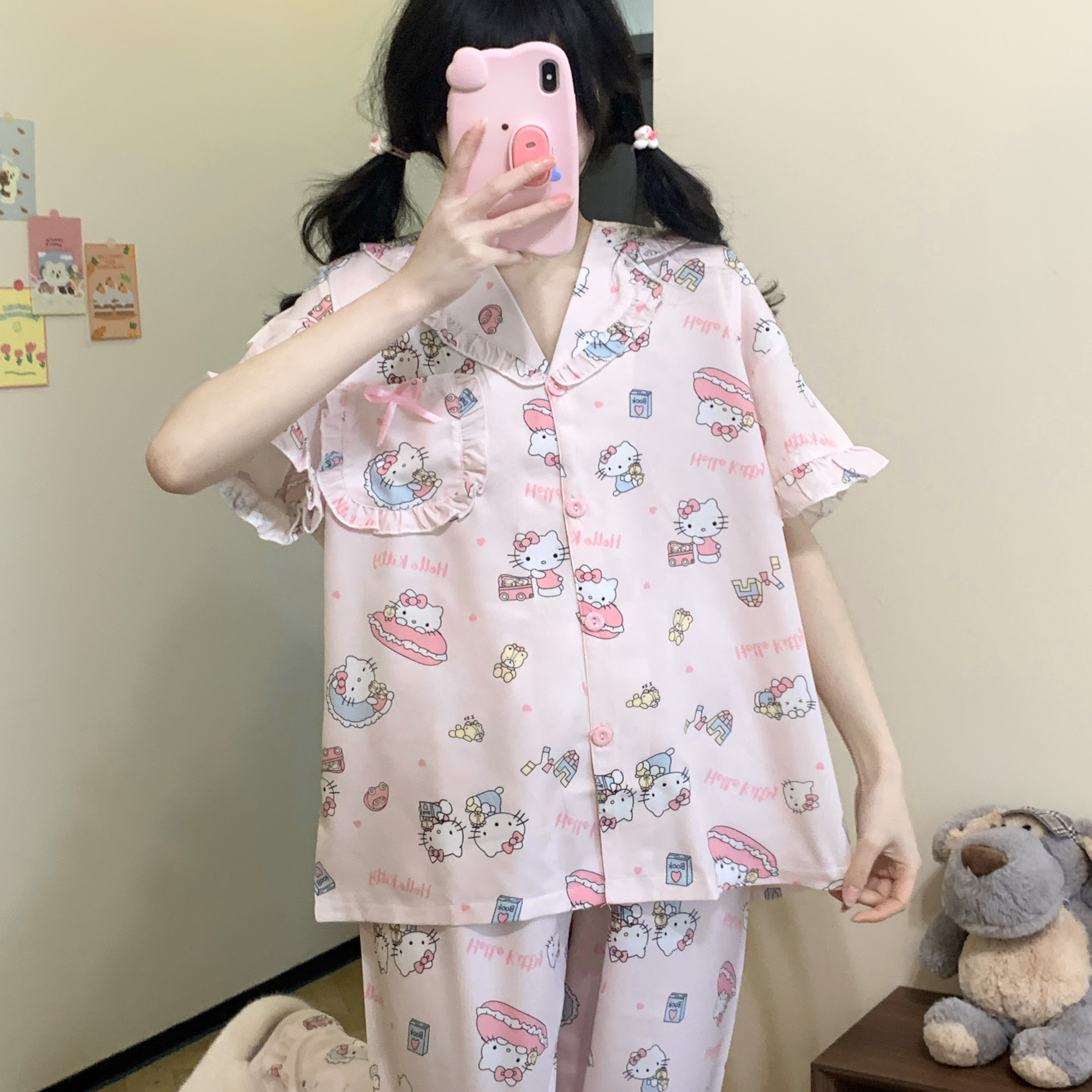 新款hellokitty夏季冰丝少女睡衣可爱甜美可外穿卡通家居服套装
